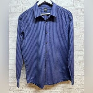 BOSS Hugo Boss button‎ down shirt men’s 2XL blue gray vertical stripes cotton